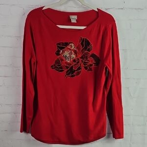 Chico's (1) M/8 Red Floral Women's Top